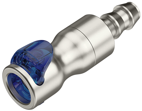 LQ4SD17006LBLU - Kupplung Edelstahl mit Locking Schlauchtülle 9,5 mm, mit Absperrung, blau, Non-Spill