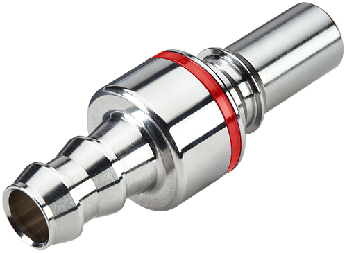 LQ6D22006LRED - Stecker MS-VC mit Locking Schlauchtülle 9,5 mm mit Absperrung, rot, Non-Spill