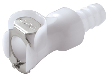 20800 - Kupplung Acetal mit Schlauchtülle 9,5 mm mit Absperrung, NSF (PLCD17006 NSF)