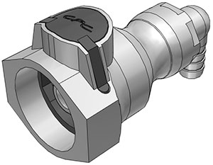 99300 - UDC Kupplung PP mit Winkel-Schlauchtülle 9,5 mm mit Absperrung, Silicon O-Ring