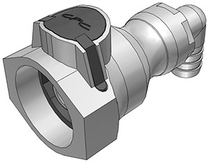 97700 - UDC Kupplung PP mit Winkel-Schlauchtülle 12,7 mm mit Absperrung, BUNA-N O-Ring