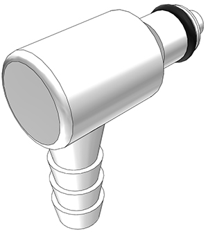 9000200 - Stecker Acetal mit Winkel-Schlauchtülle 6,4 mm mit Absperrung, NSF (PMCD2304 NSF)