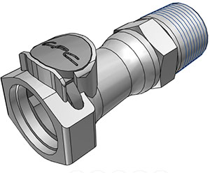 61800 - Kupplung PP mit konischem AG 3/4" NPT mit Absperrung, NSF (HFCD101212 NSF)