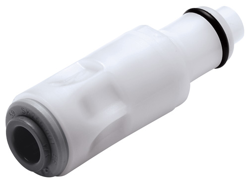 24700 - Stecker Acetal mit JG Steckanschluss 6,4 mm mit Absperrung, NSF (PLCD29004 NSF)