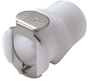 20600 - Kupplung Acetal mit konischem AG 3/8" NPT mit Absperrung, NSF (PLCD10006 NSF)