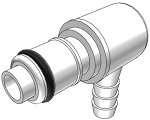 42800 - Stecker Acetal mit Winkel-Schlauchtülle 6,4 mm mit Absperrung, NSF (APCD23004 NSF)