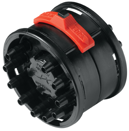 TT1002 - Zehnfachverbinder komplett, Acetal mit 3,2 mm Einsätzen ohne Absperrung