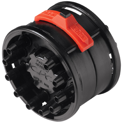 TTD1002 - Zehnfachverbinder komplett, Acetal mit 3,2 mm Einsätzen mit Absperrung