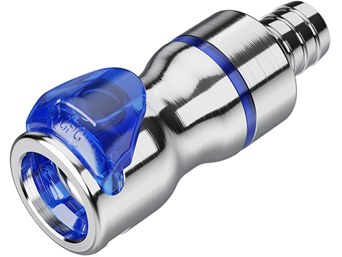 LQ6D17008BLUV - Kupplung MS-VC mit Schlauchtülle 12,7 mm mit Absperrung, blau, Non-Spill, FKM-Dichtung