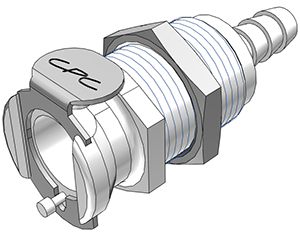 21100 - Kupplung Acetal Schott/Schlauchtülle 6,4 mm mit Absperrung, NSF (PLCD16004 NSF)