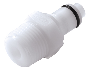 22200 - Stecker Acetal mit konischem AG 3/8" NPT mit Absperrung, NSF (PLCD24006 NSF)