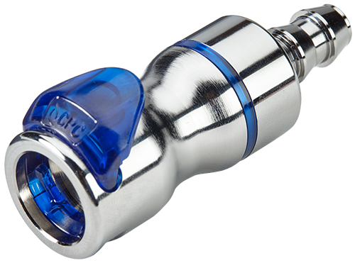 LQ6D17006LBLU - Kupplung MS-VC mit Locking Schlauchtülle 9,5 mm mit Absperrung, blau, Non-Spill